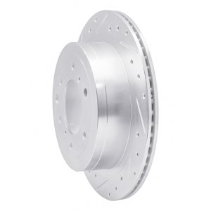 Mitsubishi Montero Brake Rotor (1) - Rear Left - R1 Concepts - Drilled & Slotted - Silver - `08-`14